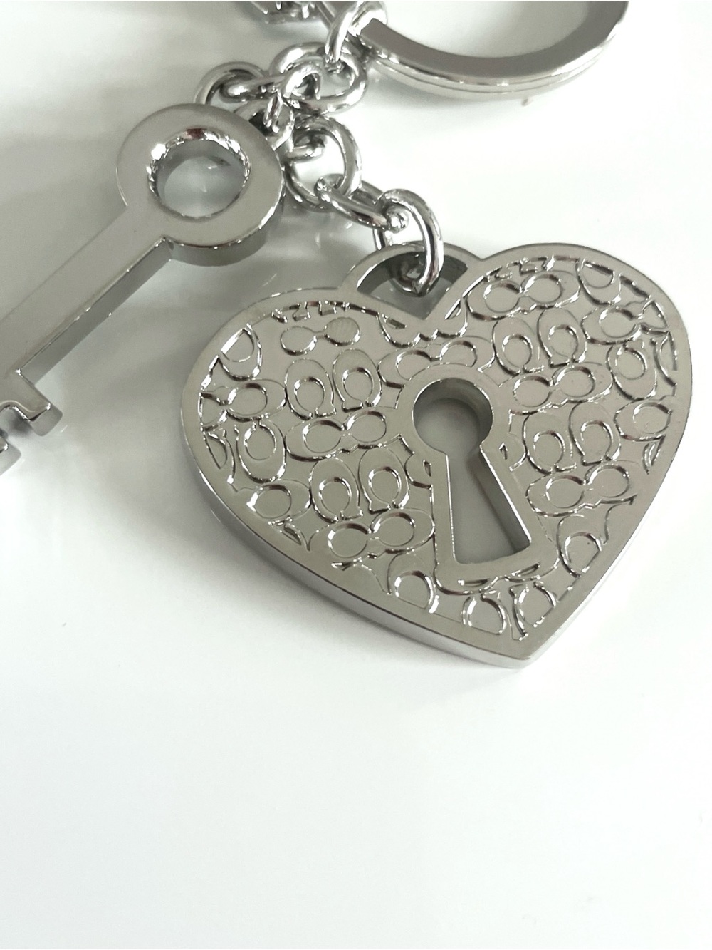 Coach Silver Heart Lock & Key Keychain - Women's Accessory - Picture 2 of 3